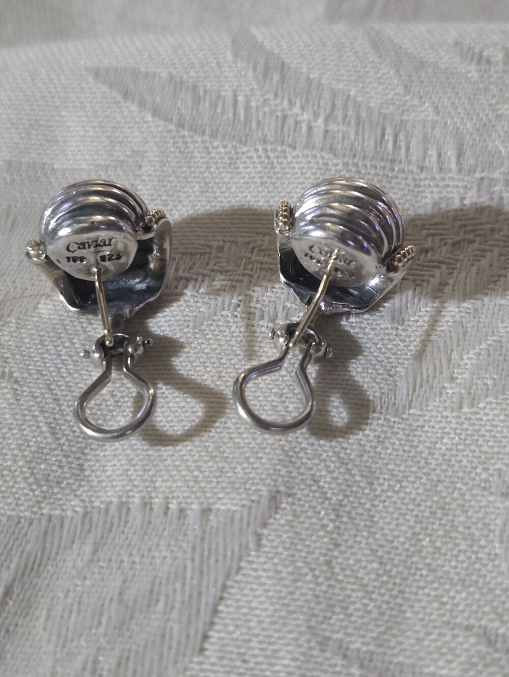 LAGOS Vintage Caviar Fluted Shrimp Earrings with Omega Backs, SS & 18k - Picture 7 of 13